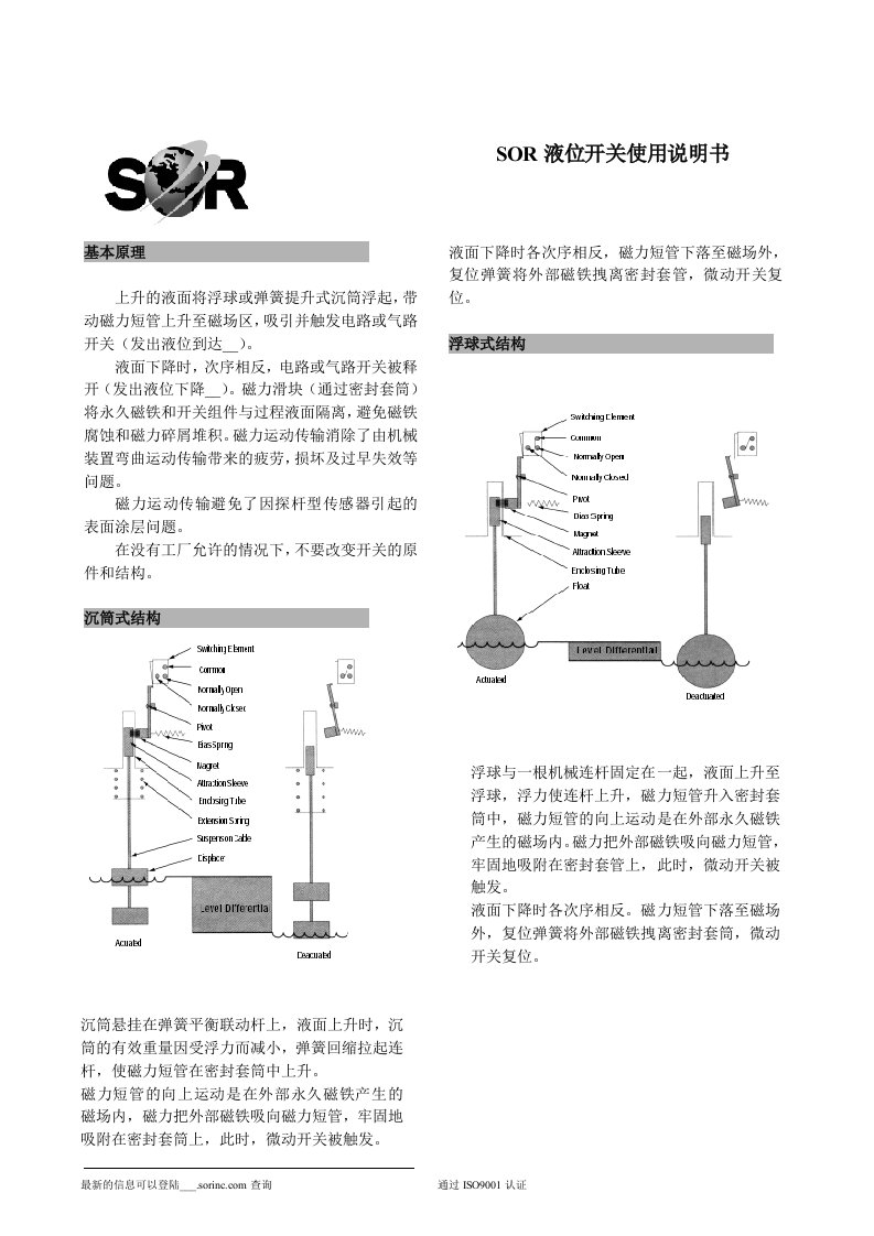 SOR液位开关使用说明书