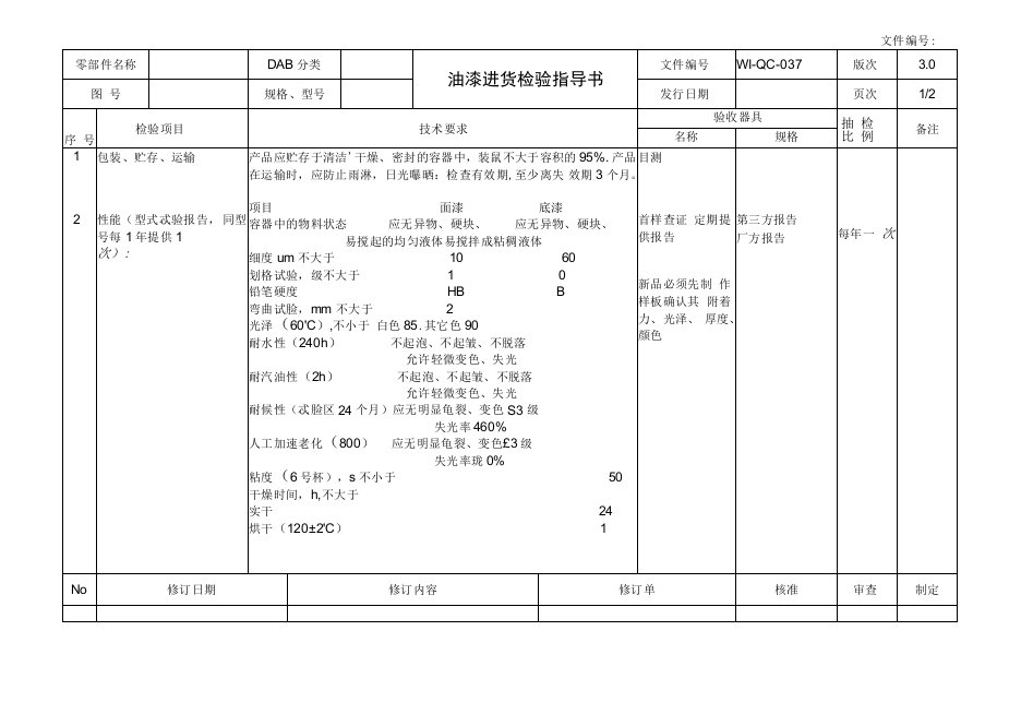 油漆进货检验指导书