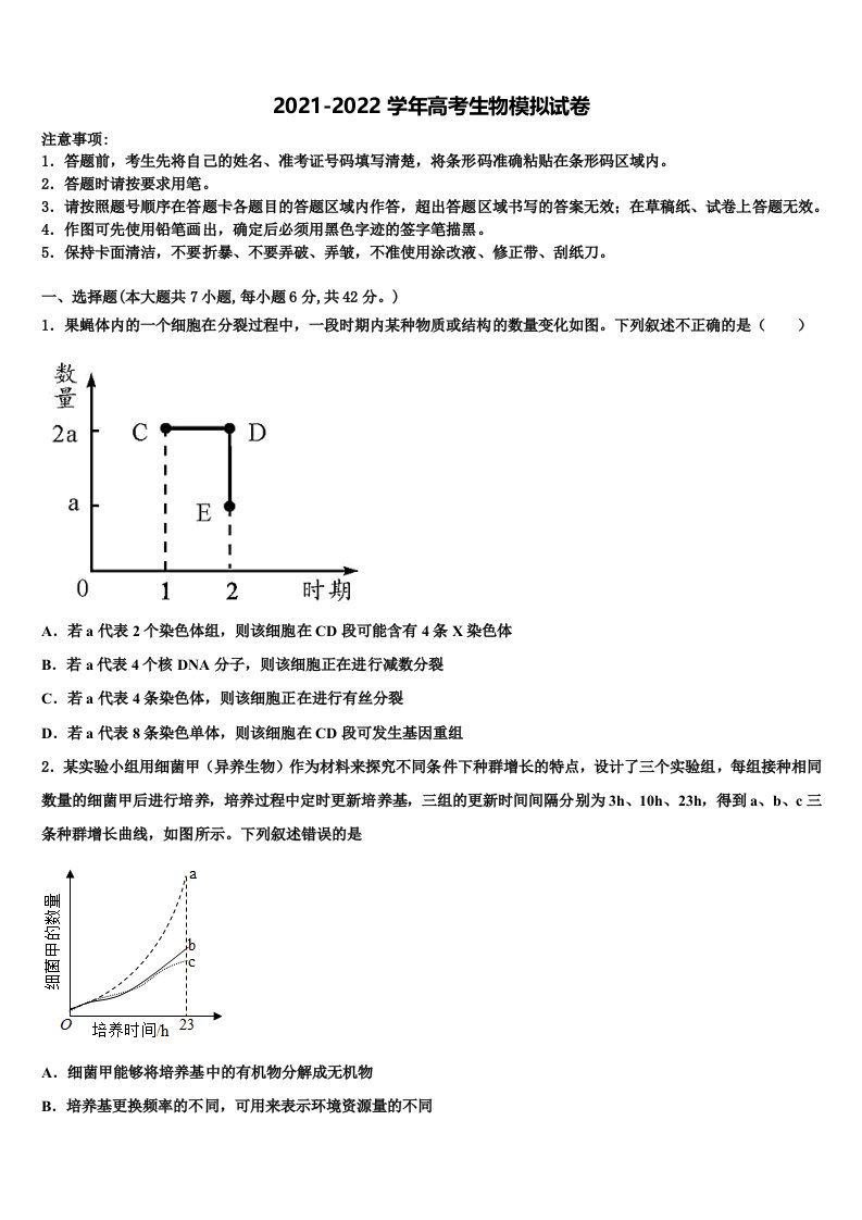 吉林省扶余市一中2022年高三下学期联考生物试题含解析