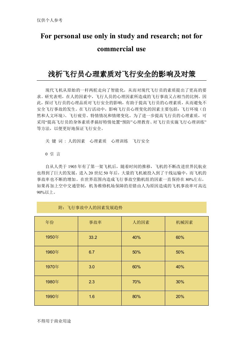 浅析飞行员心理素质对飞行安全的影响及对策