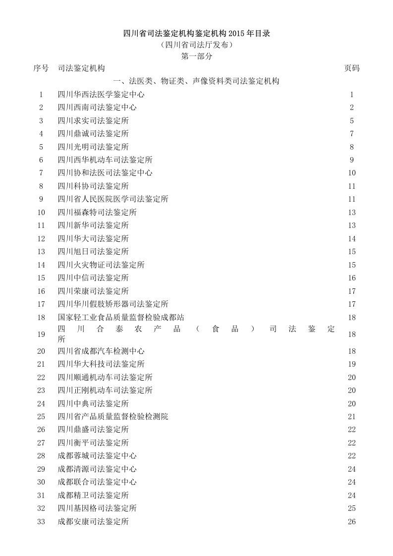 四川省司法鉴定机构鉴定机构2015年目录