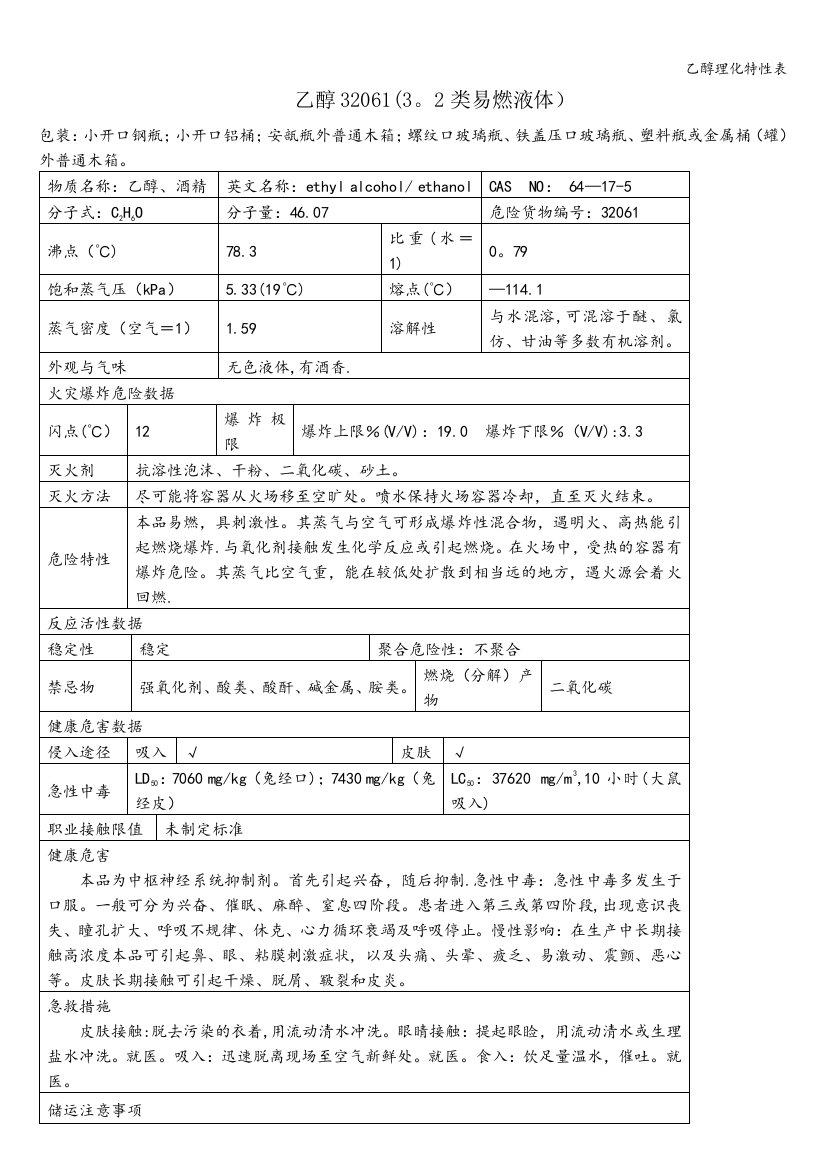 乙醇理化特性表