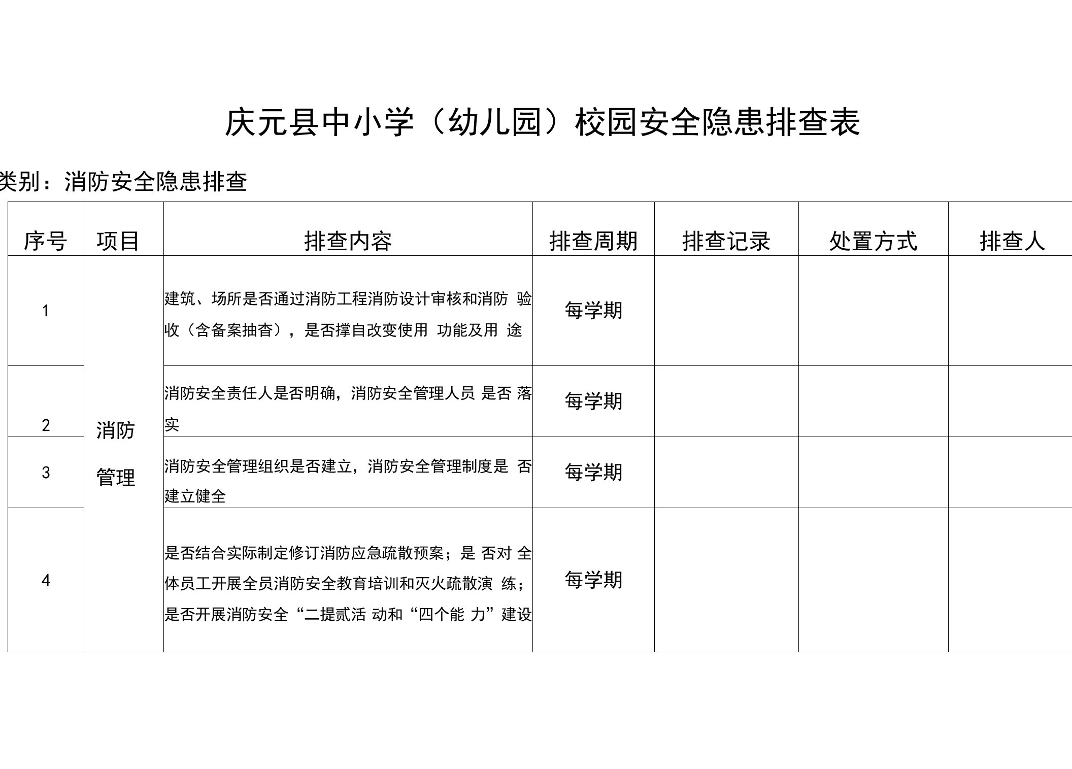 校园安全隐患排查表