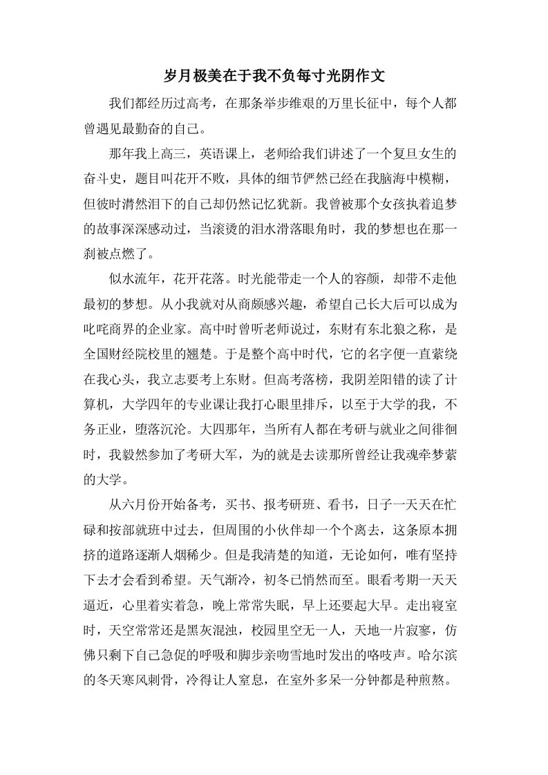 岁月极美在于我不负每寸光阴作文