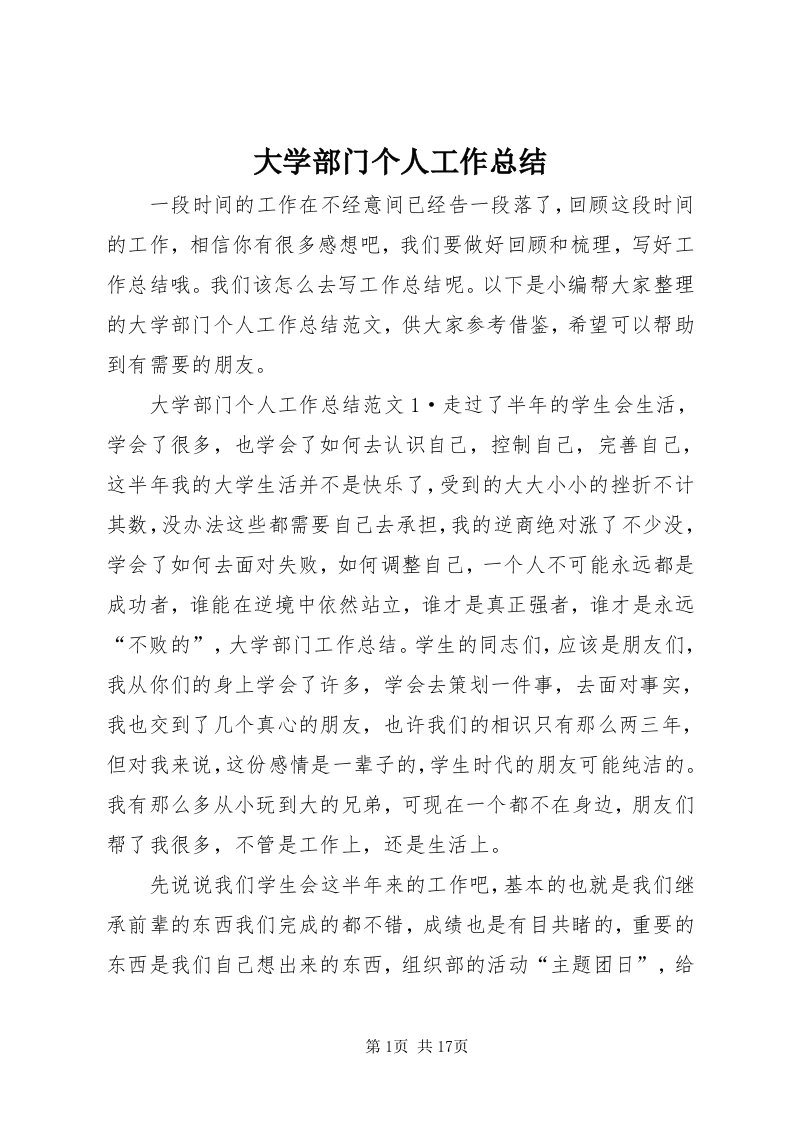 大学部门个人工作总结