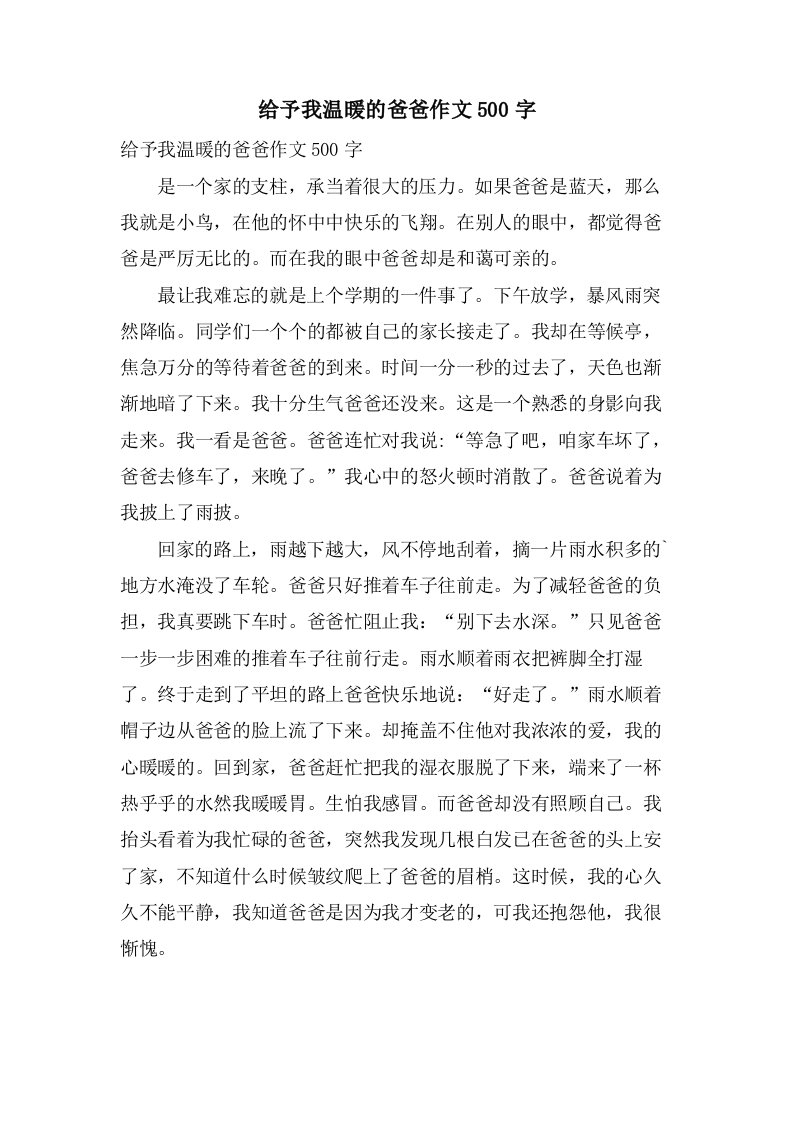 给予我温暖的爸爸作文500字