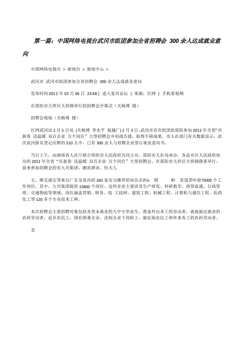 中国网络电视台武冈市组团参加全省招聘会300余人达成就业意向[修改版]