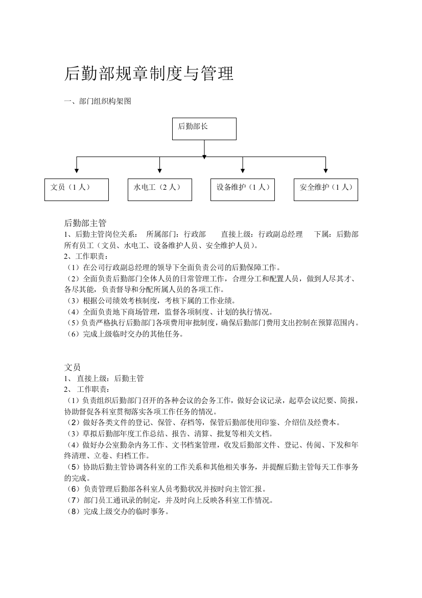 后勤部规章制度与管理