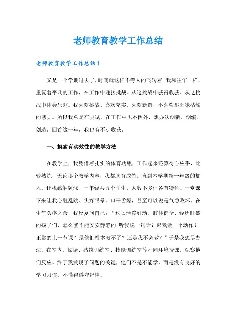 老师教育教学工作总结