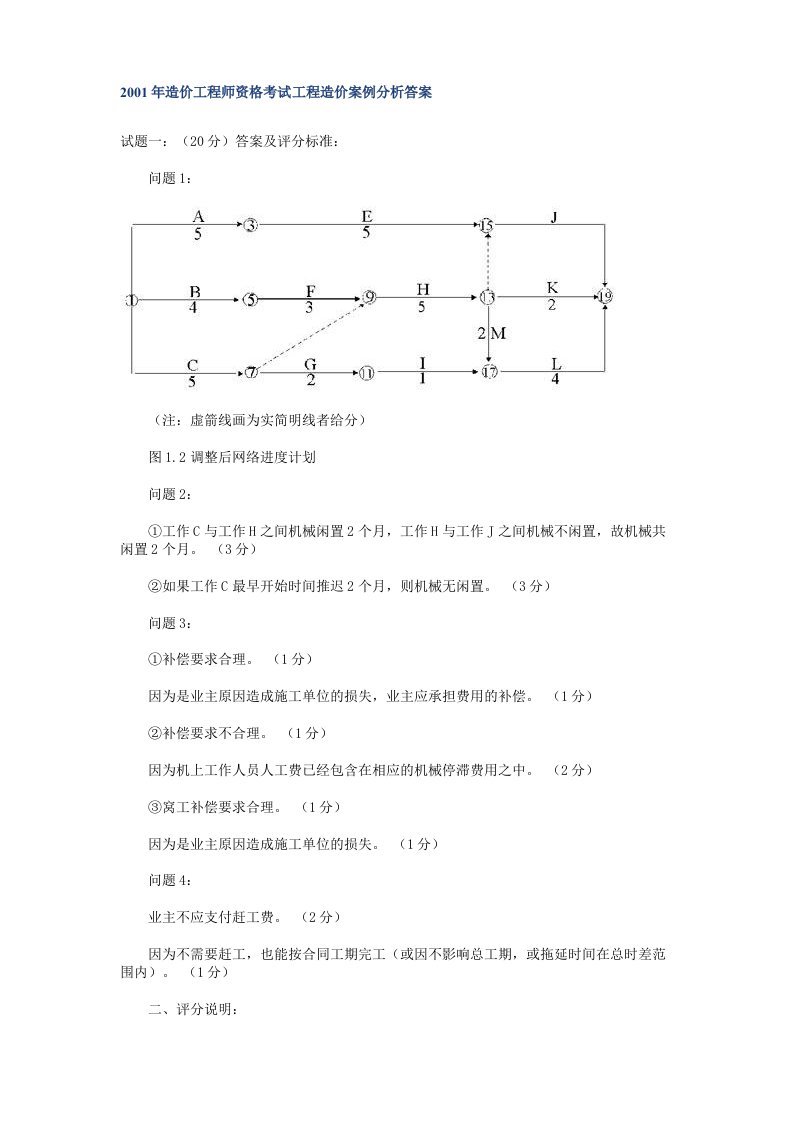 造价工程师资格考试工程造价案例分析试卷及答案