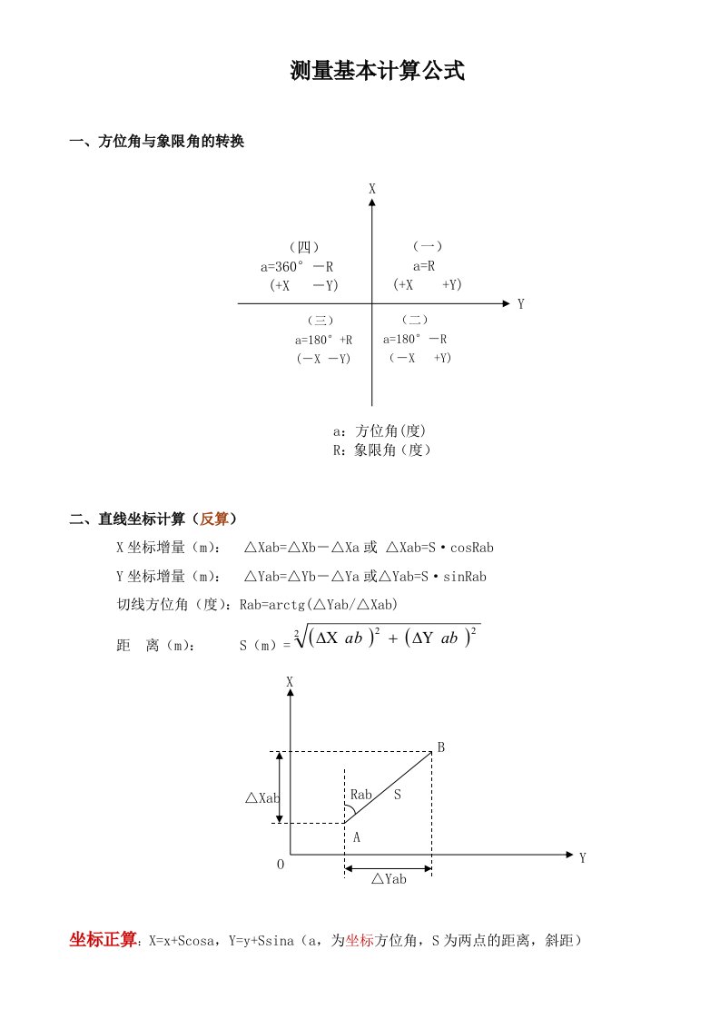 测量计算公式