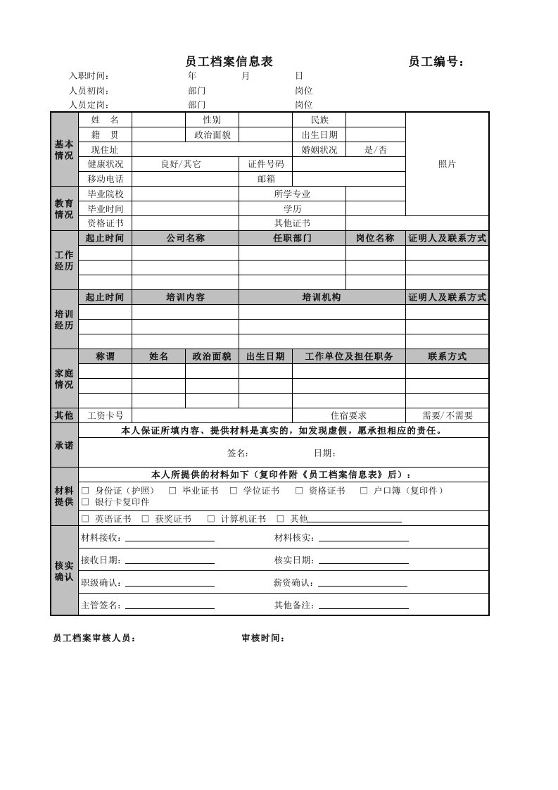 员工个人档案信息调查表