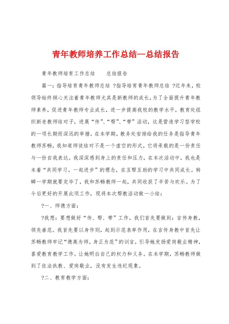 青年教师培养工作总结—总结报告