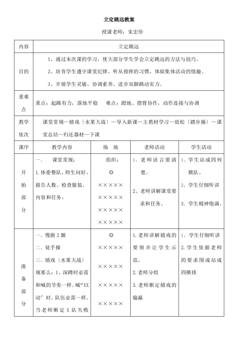 公开课小学四年级立定跳远教案