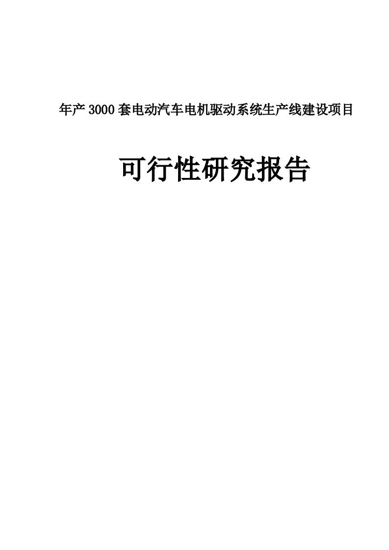 年产3000套电动汽车电机驱动系统生产线建设项目可行性研究报告