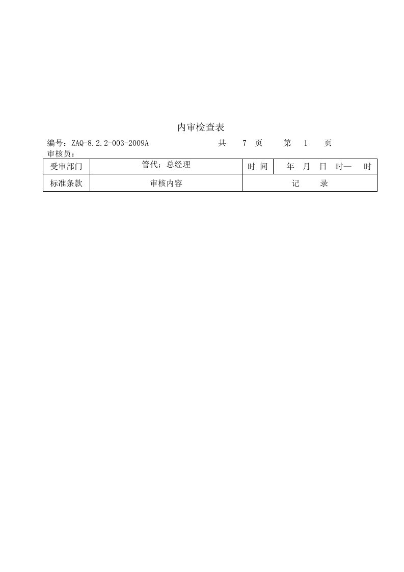 现代企业内审检查表