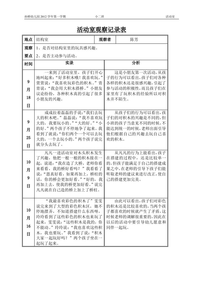 活动室观察记录表