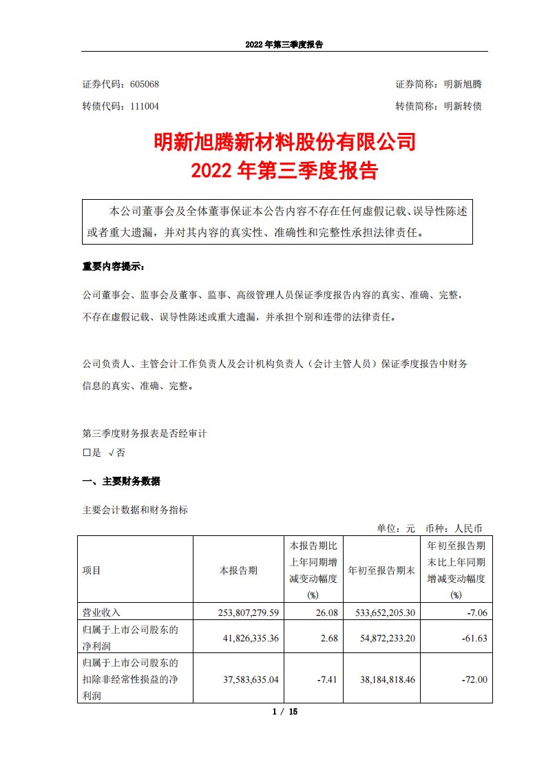 上交所-明新旭腾2022年第三季度报告-20221026