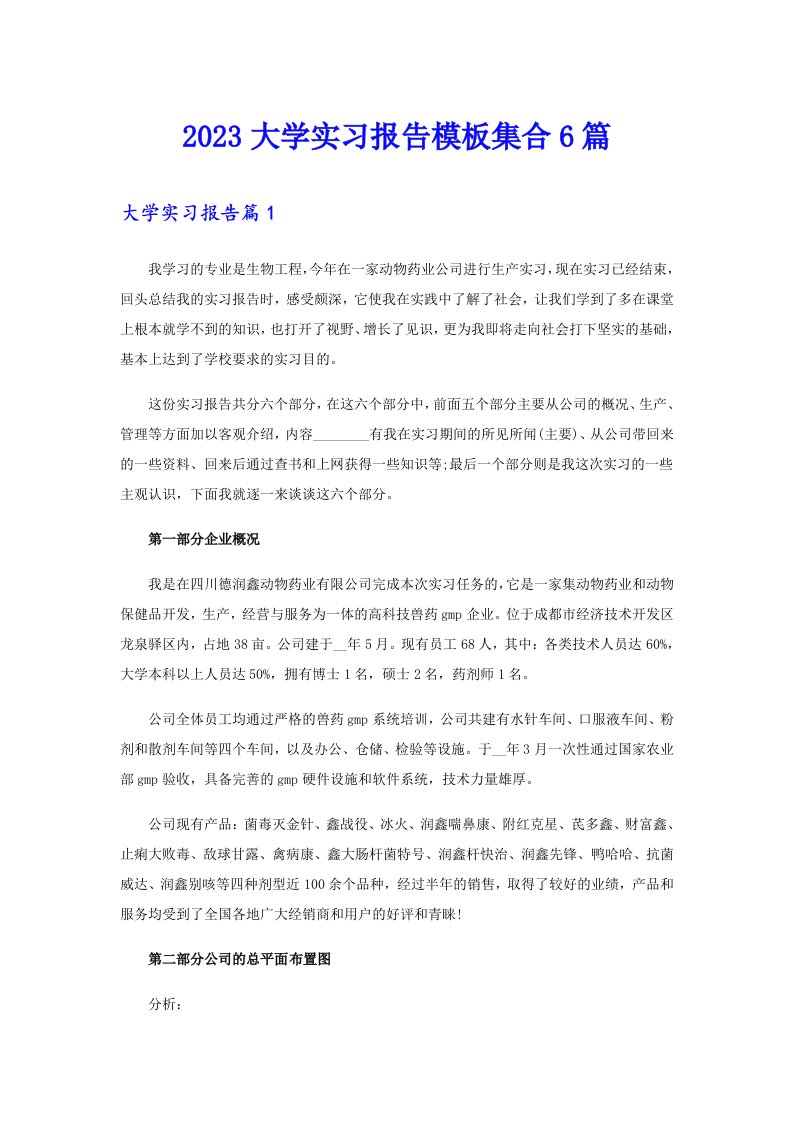 【可编辑】2023大学实习报告模板集合6篇