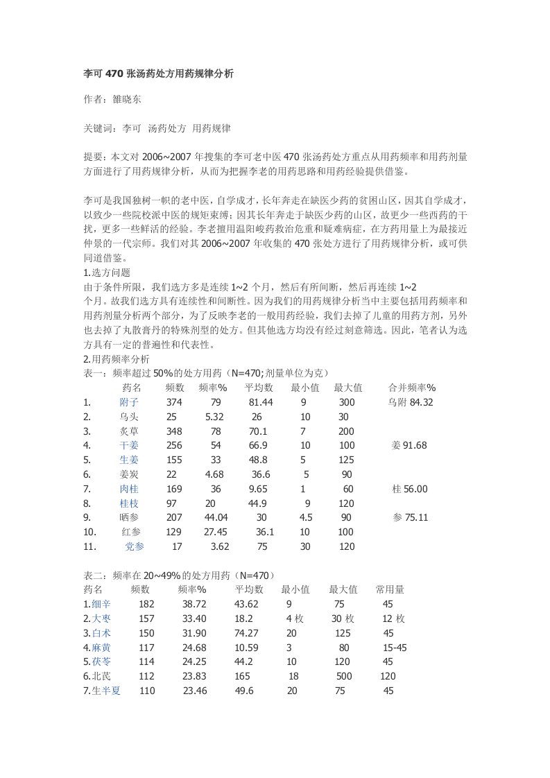 李可470方用药分析