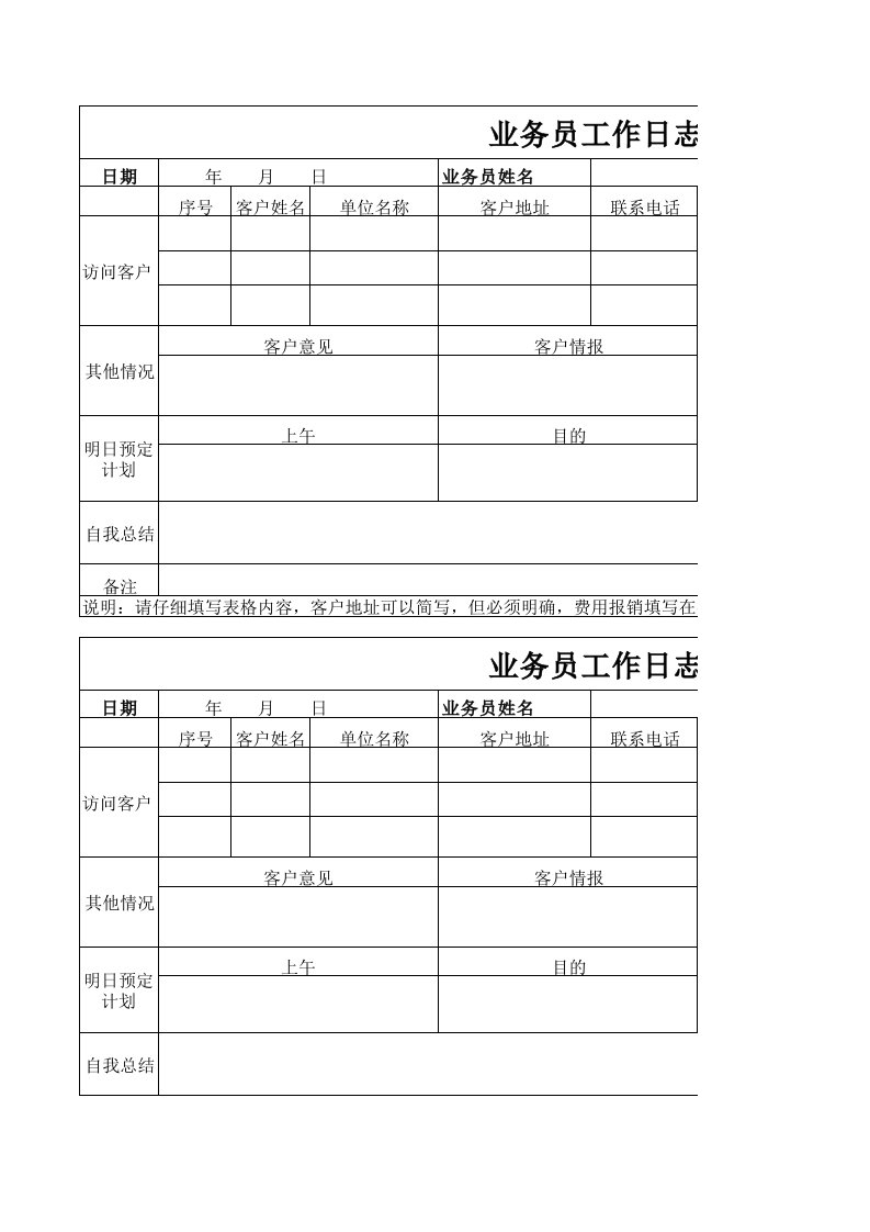 业务员工作日志报表模板