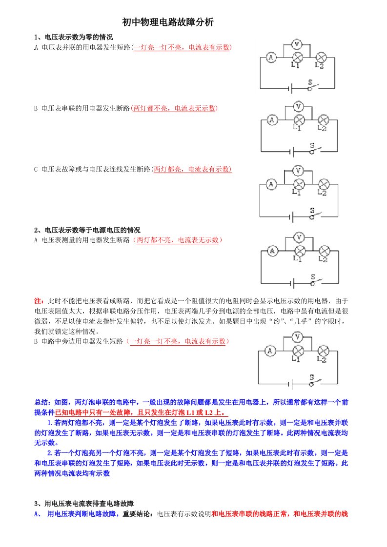 初中物理电路故障与动态电路分析