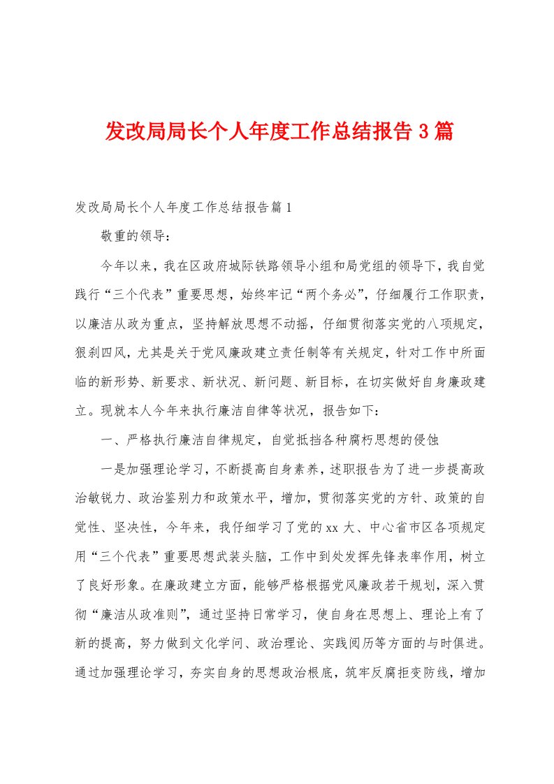 发改局局长个人年度工作总结报告3篇