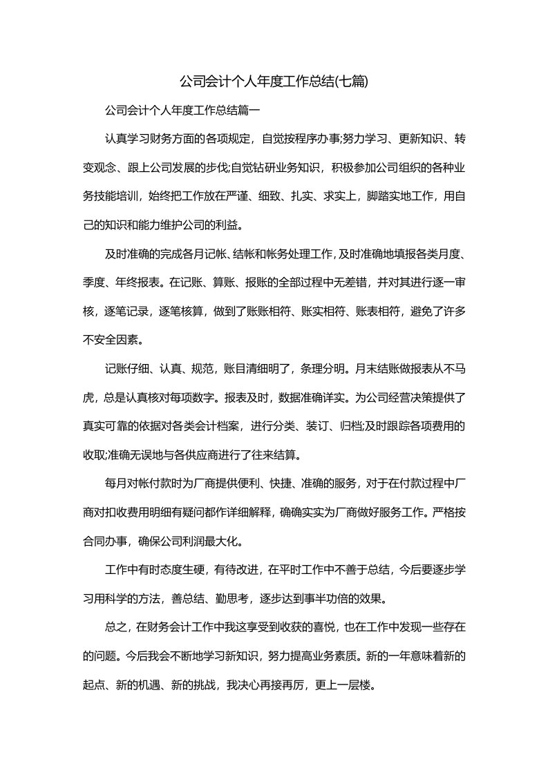 公司会计个人年度工作总结七篇