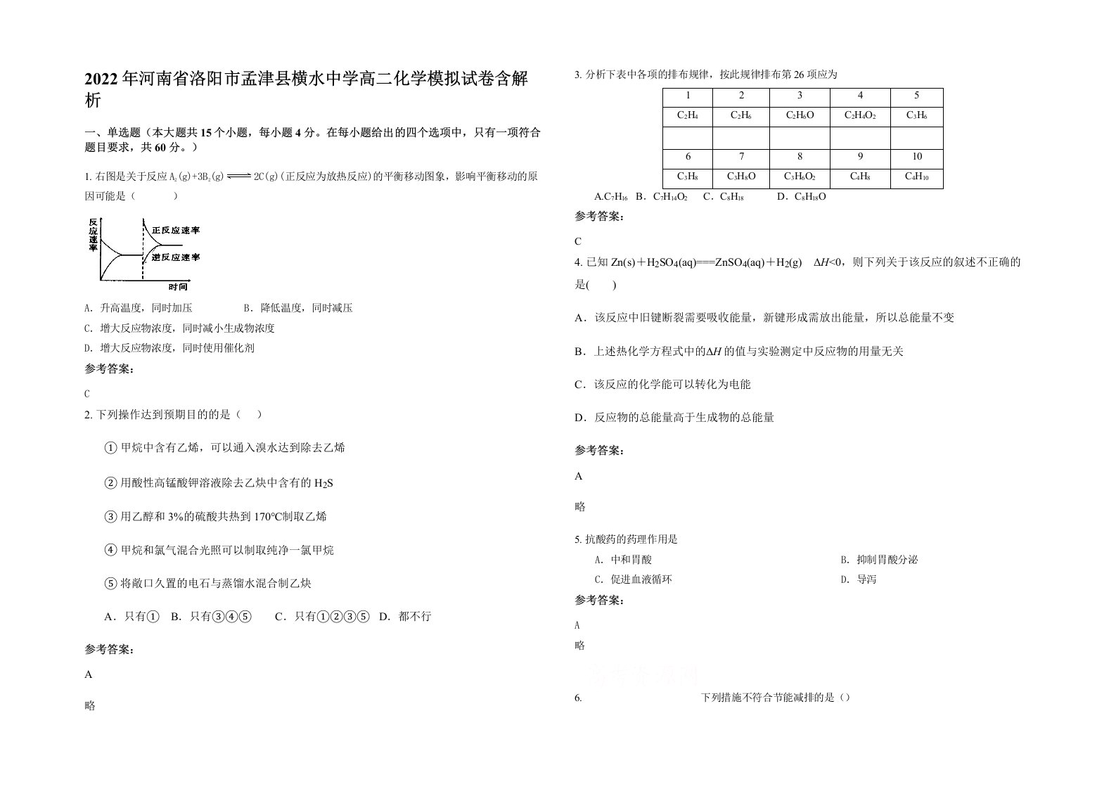 2022年河南省洛阳市孟津县横水中学高二化学模拟试卷含解析