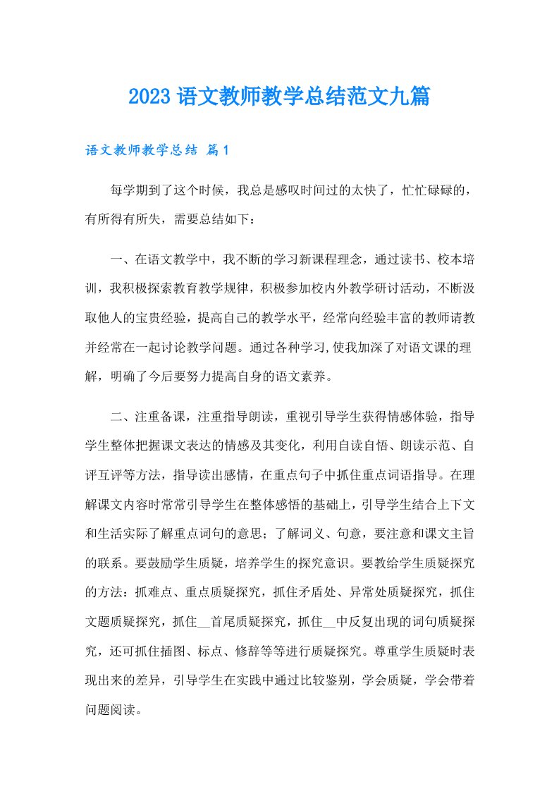 2023语文教师教学总结范文九篇