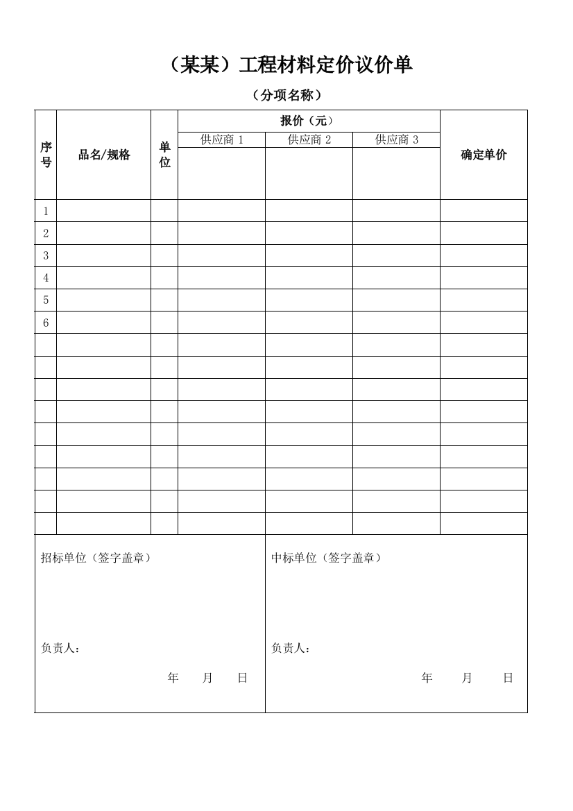 议价定价单(模板)