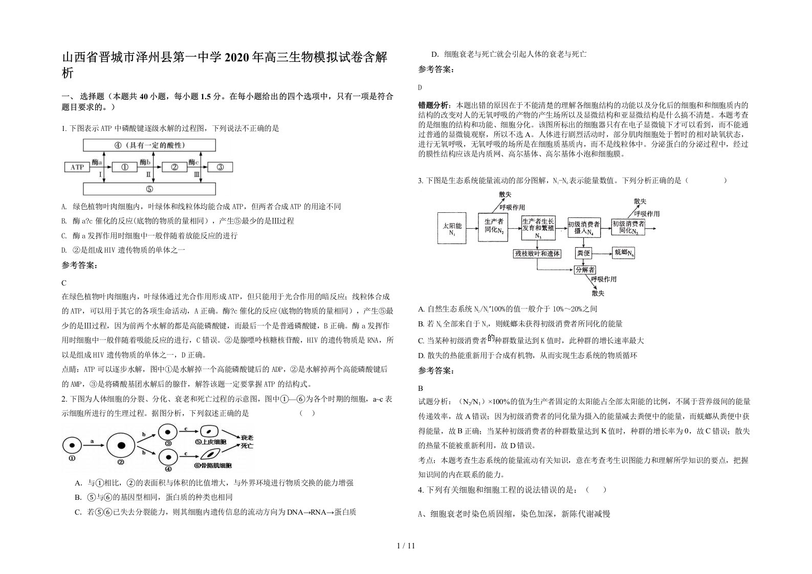 山西省晋城市泽州县第一中学2020年高三生物模拟试卷含解析