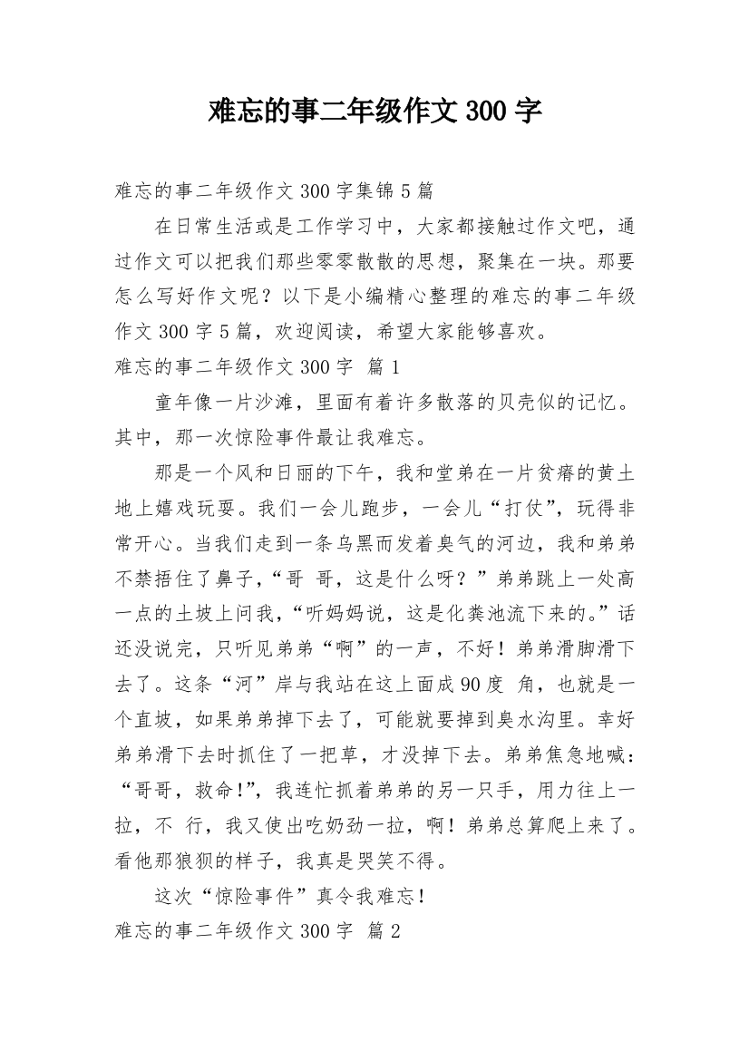 难忘的事二年级作文300字