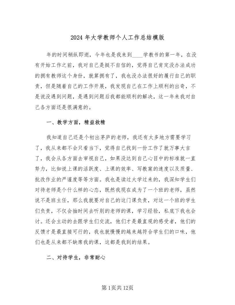 2024年大学教师个人工作总结模版（6篇）