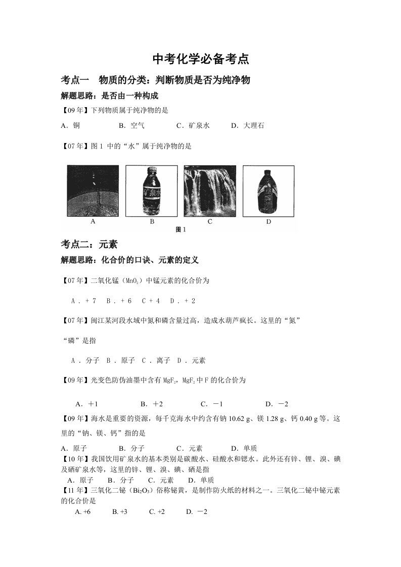 中考化学必考知识点整理