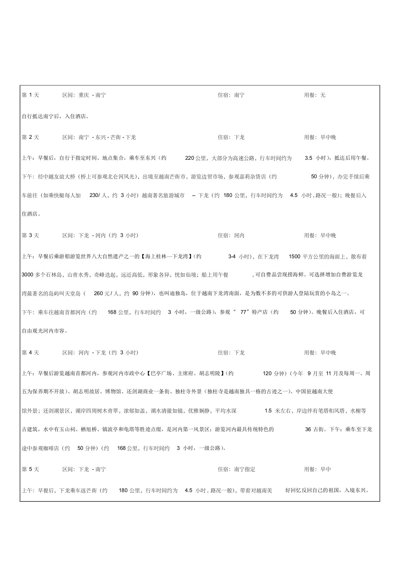 越南五日游计划