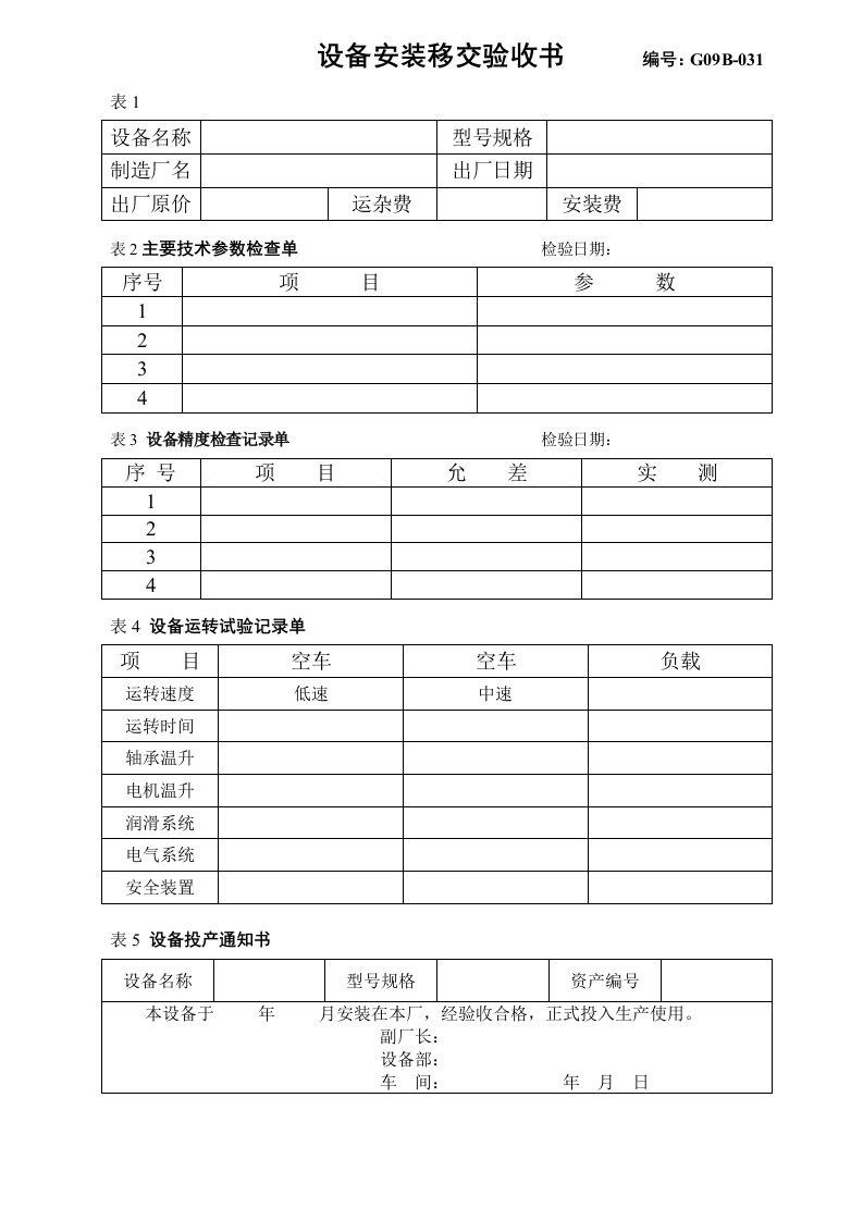 东莞市华达电缆厂质量体系文件－程序文件表单设备验收-程序文件