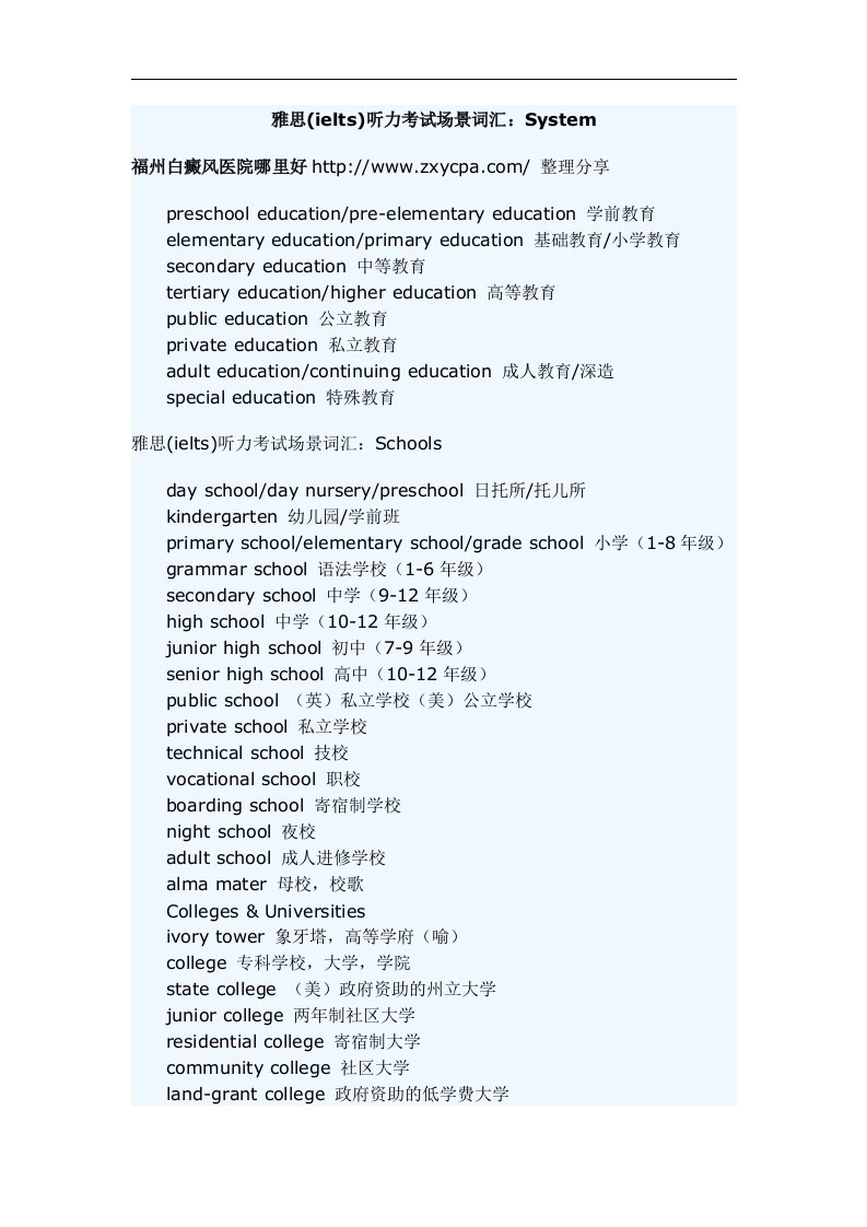 雅思(ielts)听力考试场景词汇