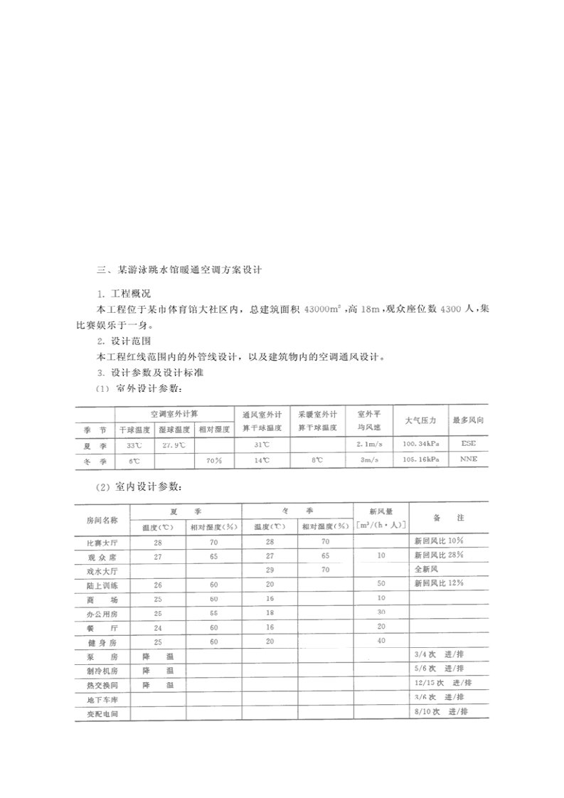 某游泳跳水馆暖通空调方案设计