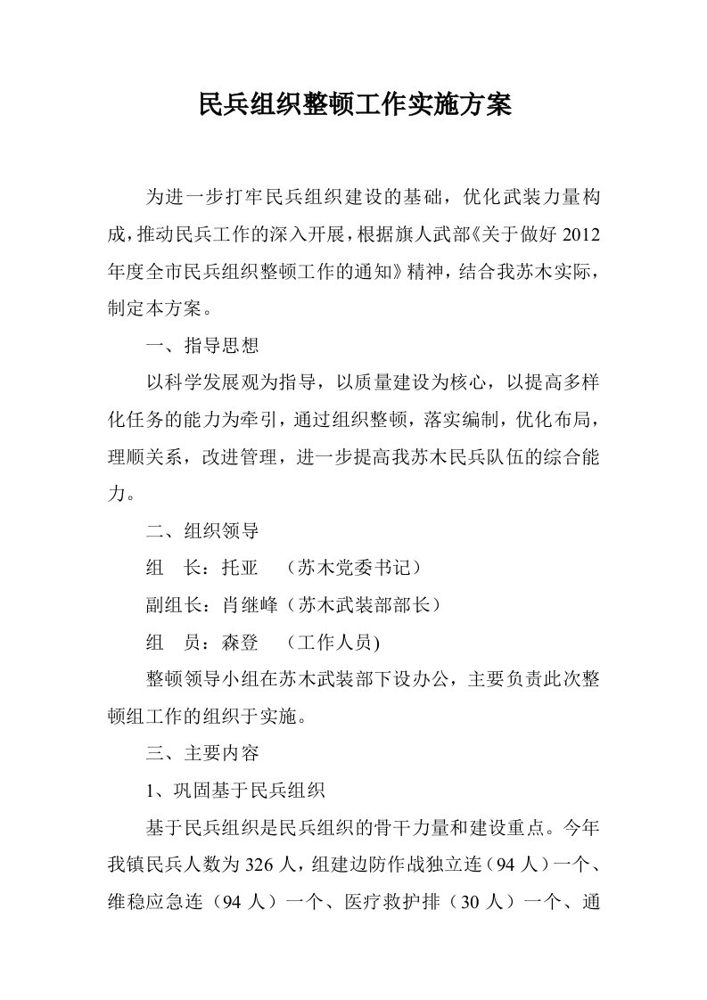 民兵组织整顿工作实施方案.doc