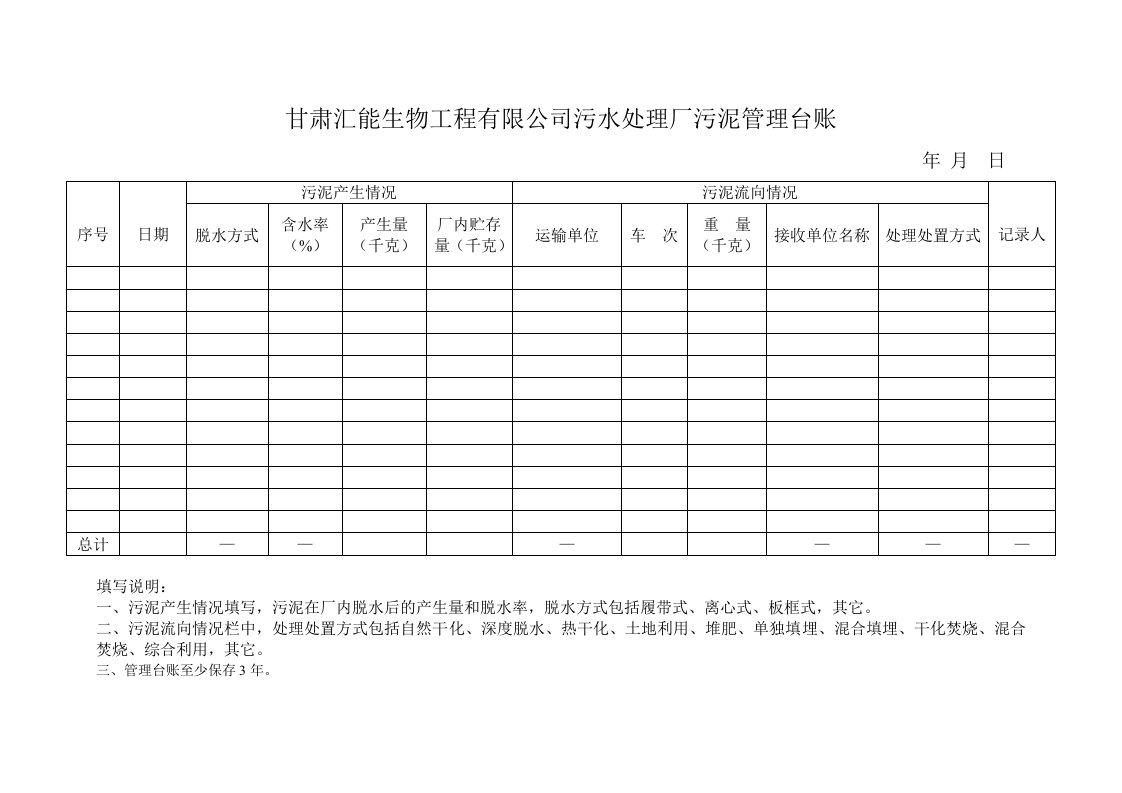 污泥管理台账