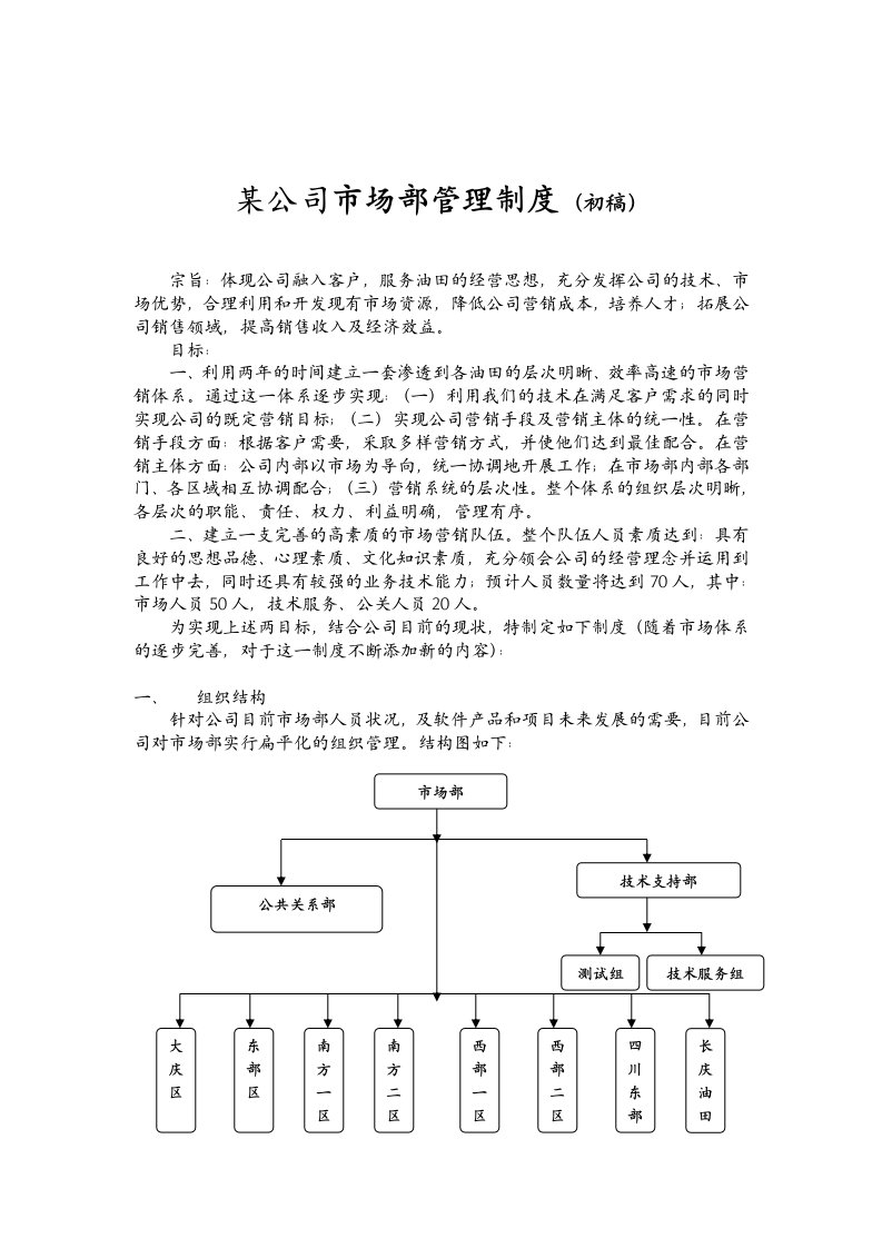 公司市场部管理制度