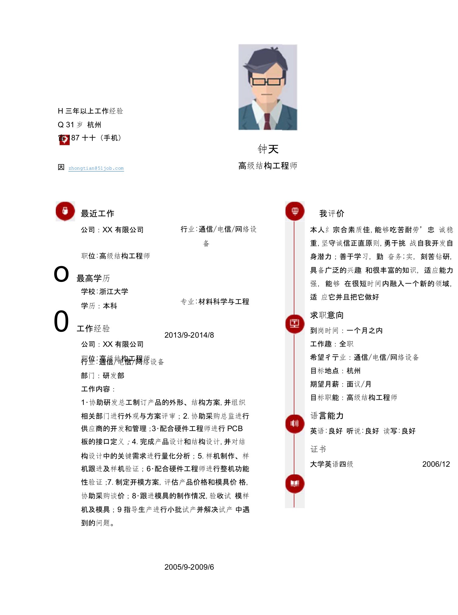 高级结构工程师求职简历模版