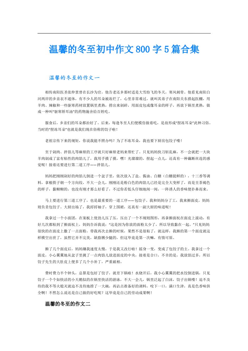 温馨的冬至初中作文800字5篇合集