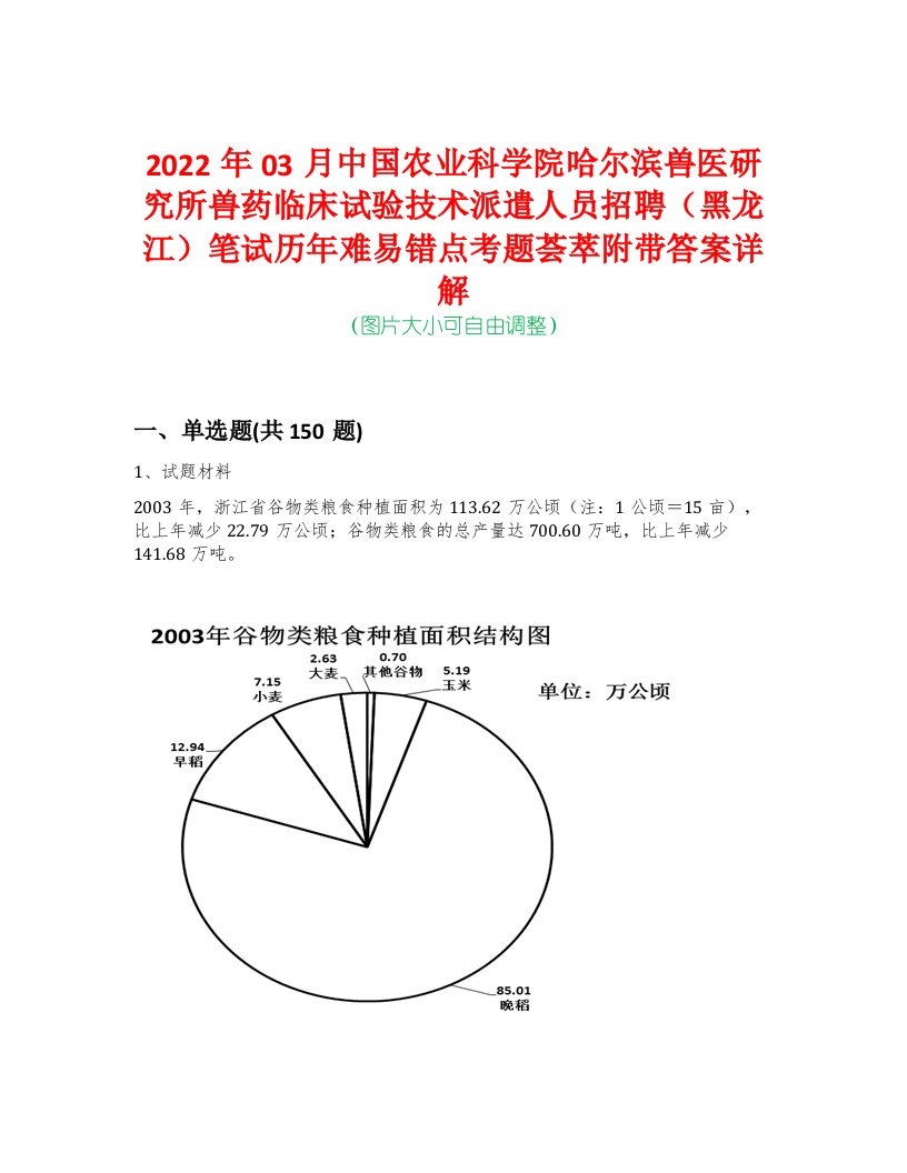 2022年03月中国农业科学院哈尔滨兽医研究所兽药临床试验技术派遣人员招聘（黑龙江）笔试历年难易错点考题荟萃附带答案详解