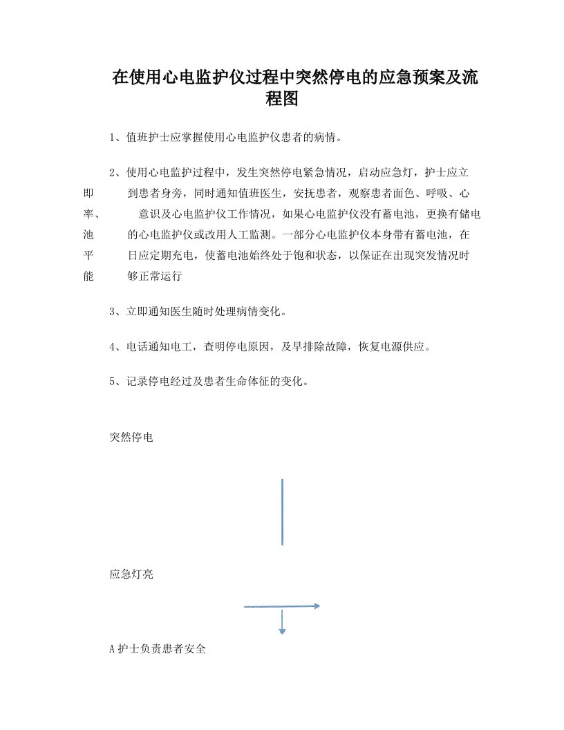 在使用心电监护仪过程中突然停电的应急预案及流程图