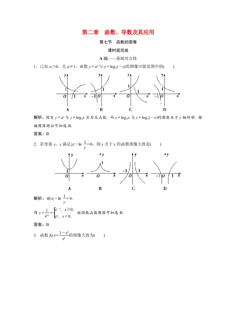 2022届高考数学一轮复习第二章函数导数及其应用第七节函数的图像课时规范练含解析文北师大版