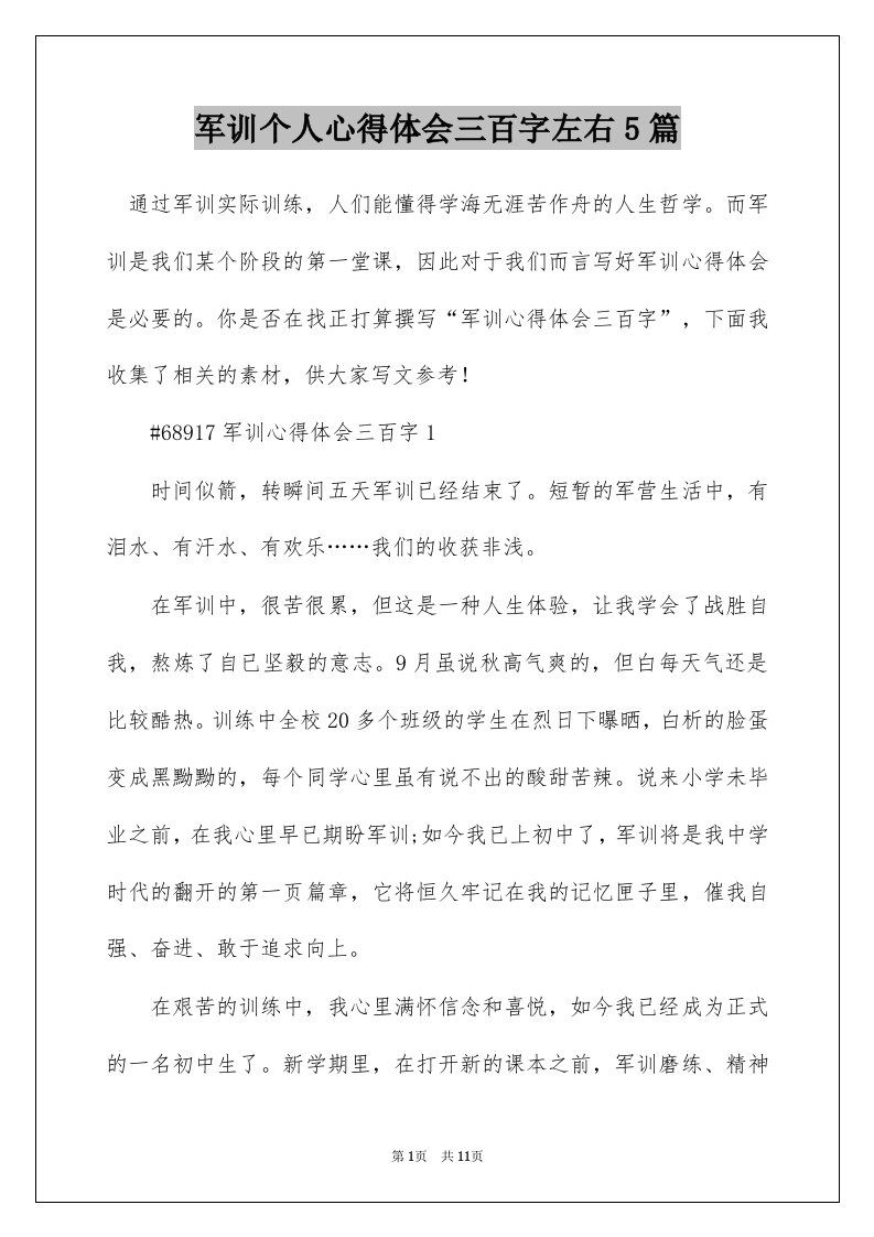 军训个人心得体会三百字左右5篇