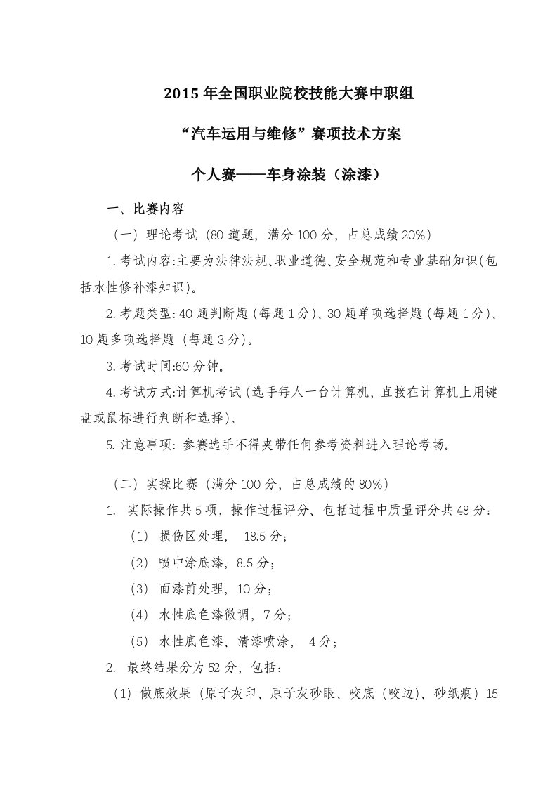 2015中职技能大赛车身涂装比赛方案总汇