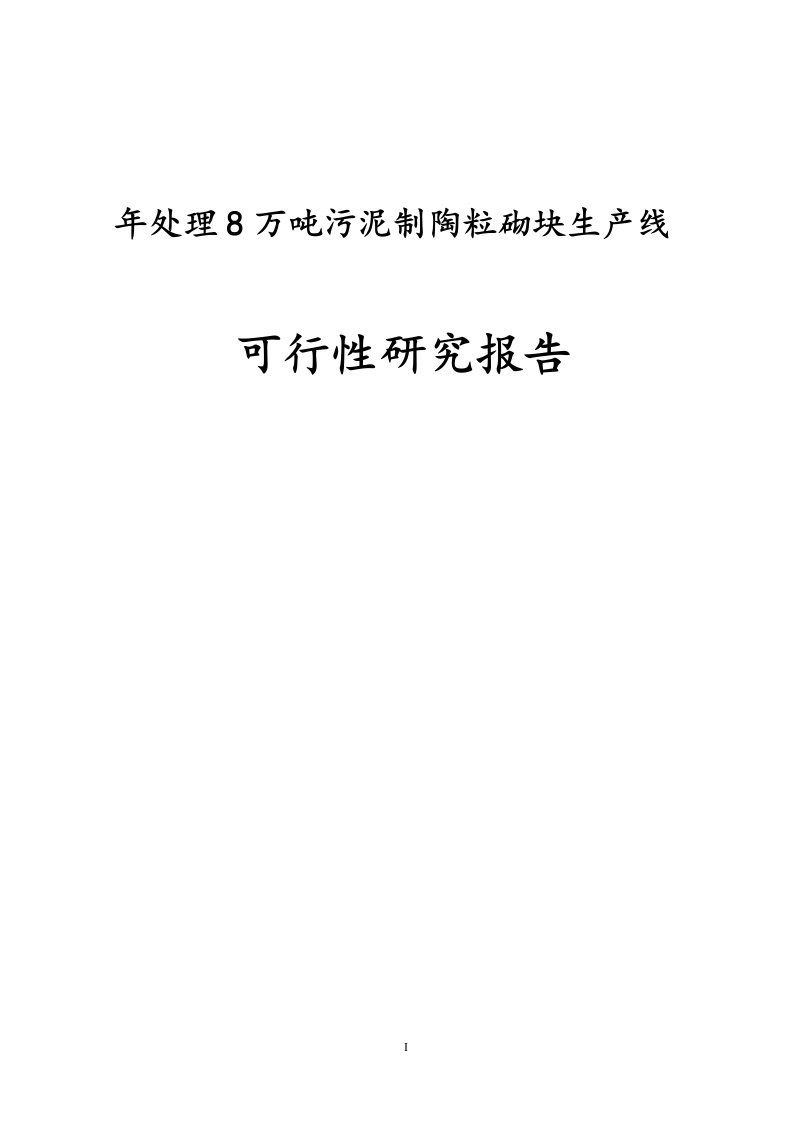 年处理8万吨污泥制陶粒砌块生产线项目可行性研究报告